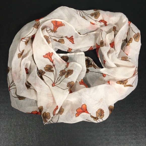 Infinity Scarf Orange Brown Retro Print Floral - Picture 2 of 7